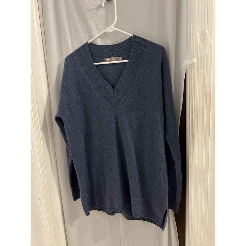 Tina Stephen’s Blue Men’s V Neck Cashmere Sweater Sz M